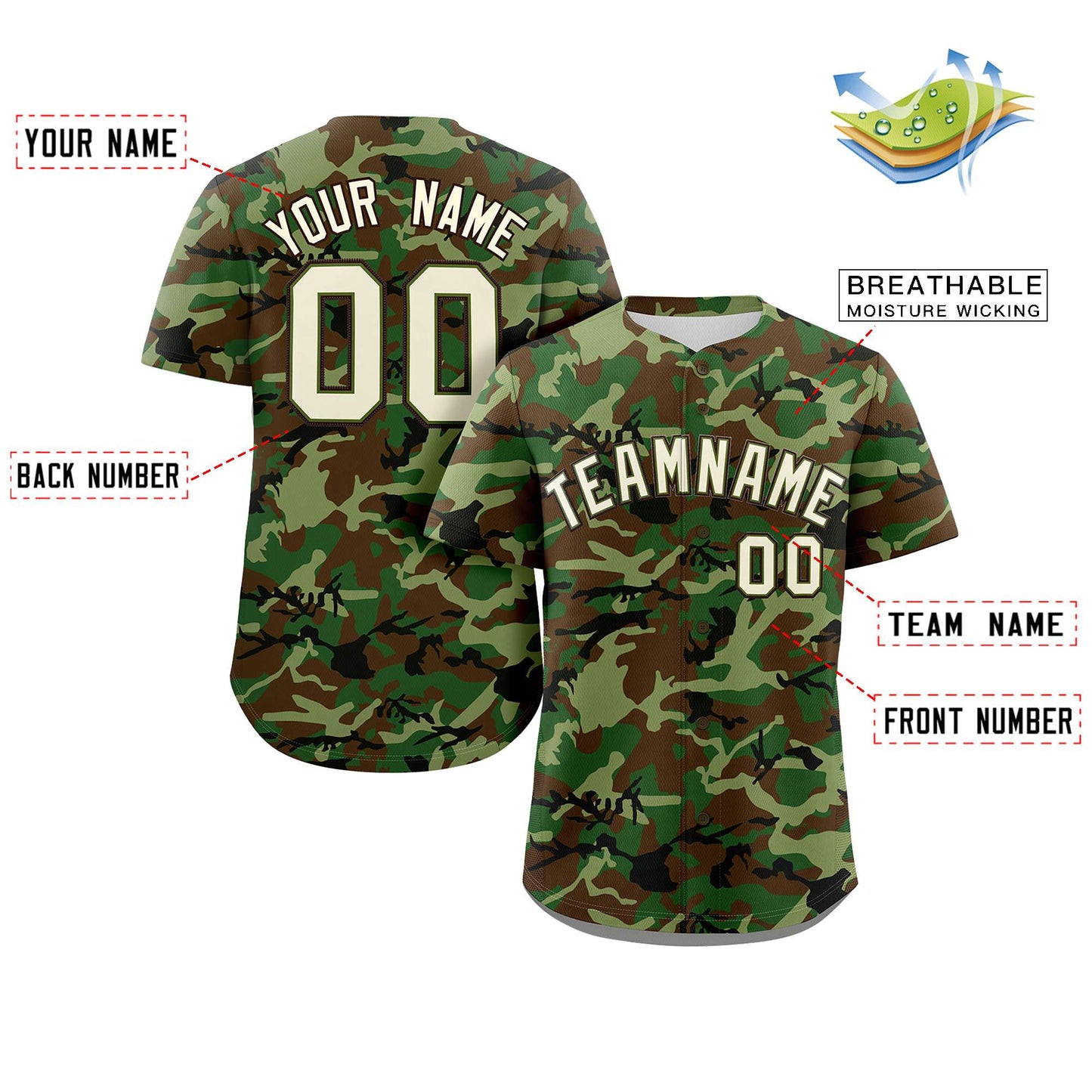 Custom Camo White Green-Brown Authentic Baseball Jersey