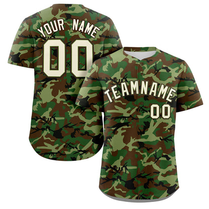 Custom Camo White Green-Brown Authentic Baseball Jersey