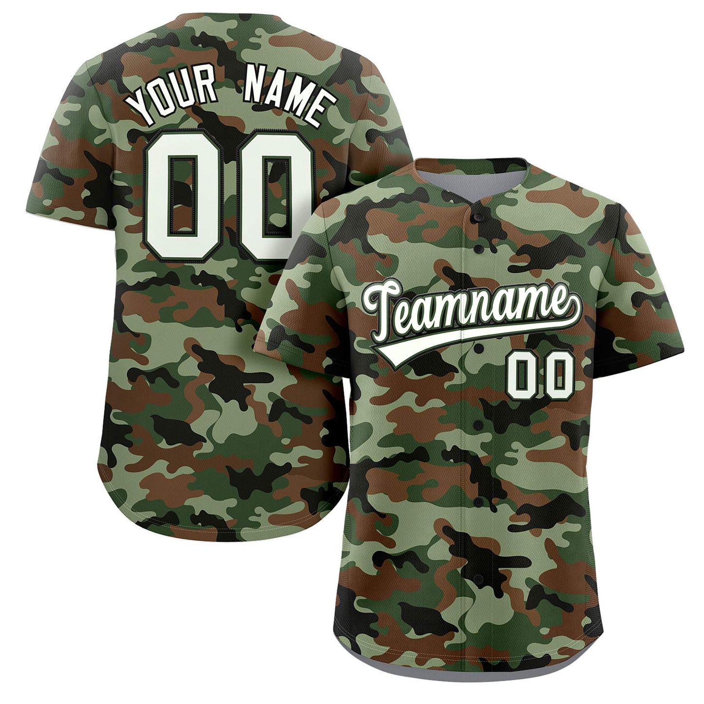 Custom Camo White Green-Black Authentic Baseball Jersey