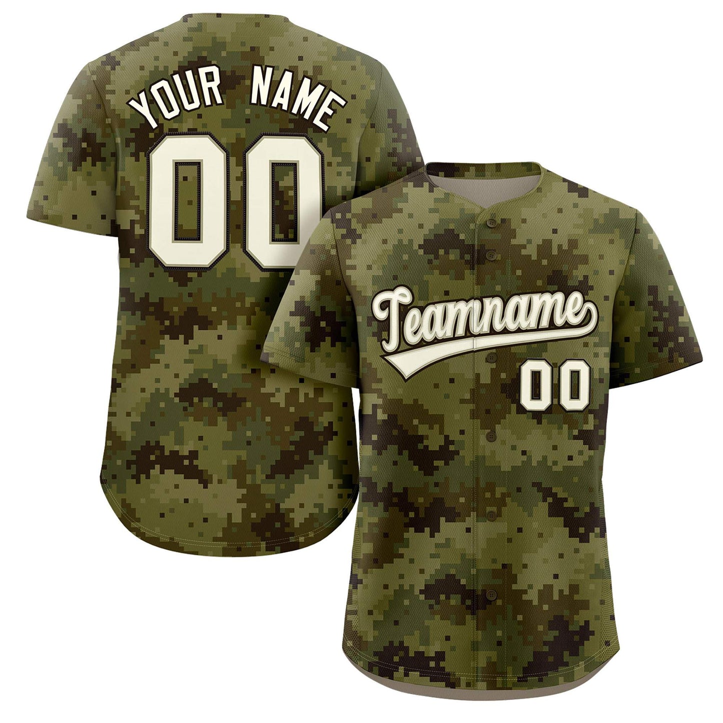 Custom Camo Cream Green-Brown Authentic Baseball Jersey