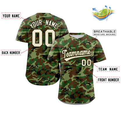 Custom Camo White Green-Brown Authentic Baseball Jersey