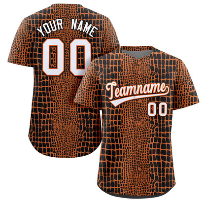 Custom Black-Orange Crocodile Graffiti Pattern Authentic Baseball Jersey