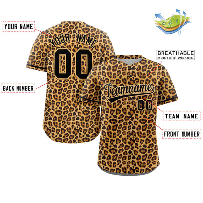 Custom Black-Old Gold Leopard Graffiti Pattern Authentic Baseball Jersey