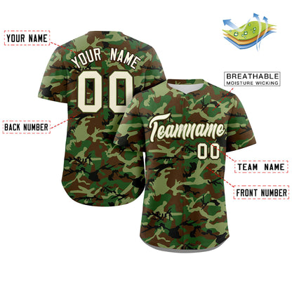 Custom Camo White Green-Brown Authentic Baseball Jersey