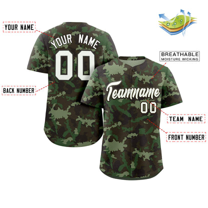 Custom Camo White Green-Brown Authentic Baseball Jersey