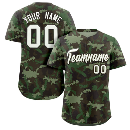 Custom Camo White Green-Brown Authentic Baseball Jersey