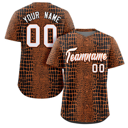 Custom Black-Orange Crocodile Graffiti Pattern Authentic Baseball Jersey