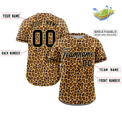 Custom Black-Old Gold Leopard Graffiti Pattern Authentic Baseball Jersey