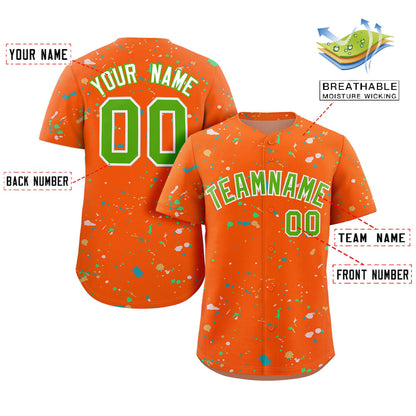 Custom Orange Neon Green-White Splash Graffiti Pattern Authentic Baseball Jersey