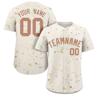 Custom Cream Brown-White Splash Graffiti Pattern Authentic Baseball Jersey