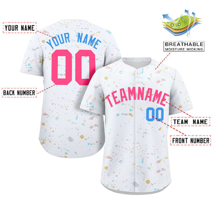 Custom White Pink Splash Graffiti Pattern Authentic Baseball Jersey