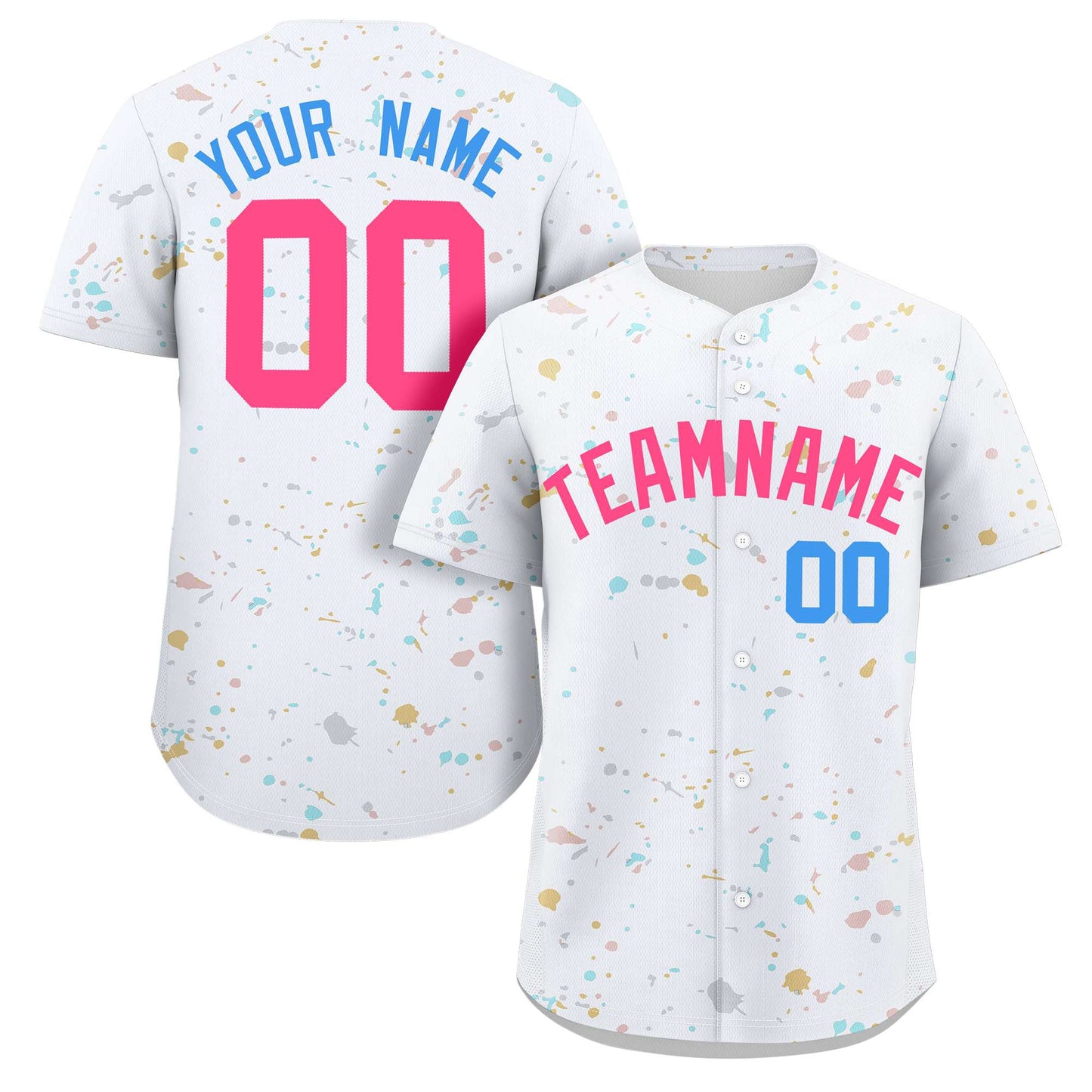 Custom White Pink Splash Graffiti Pattern Authentic Baseball Jersey