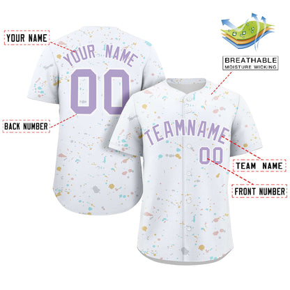 Custom White Purple Splash Graffiti Pattern Authentic Baseball Jersey