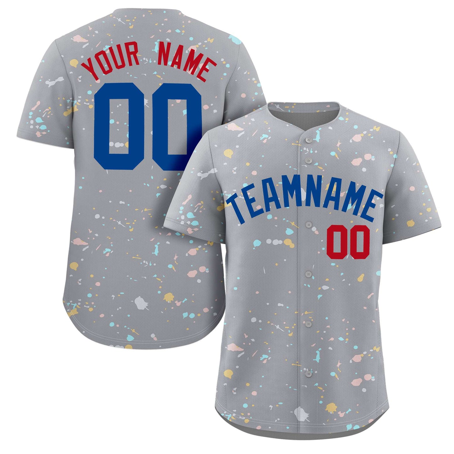 Custom Gray Royal-Red Splash Graffiti Pattern Authentic Baseball Jersey