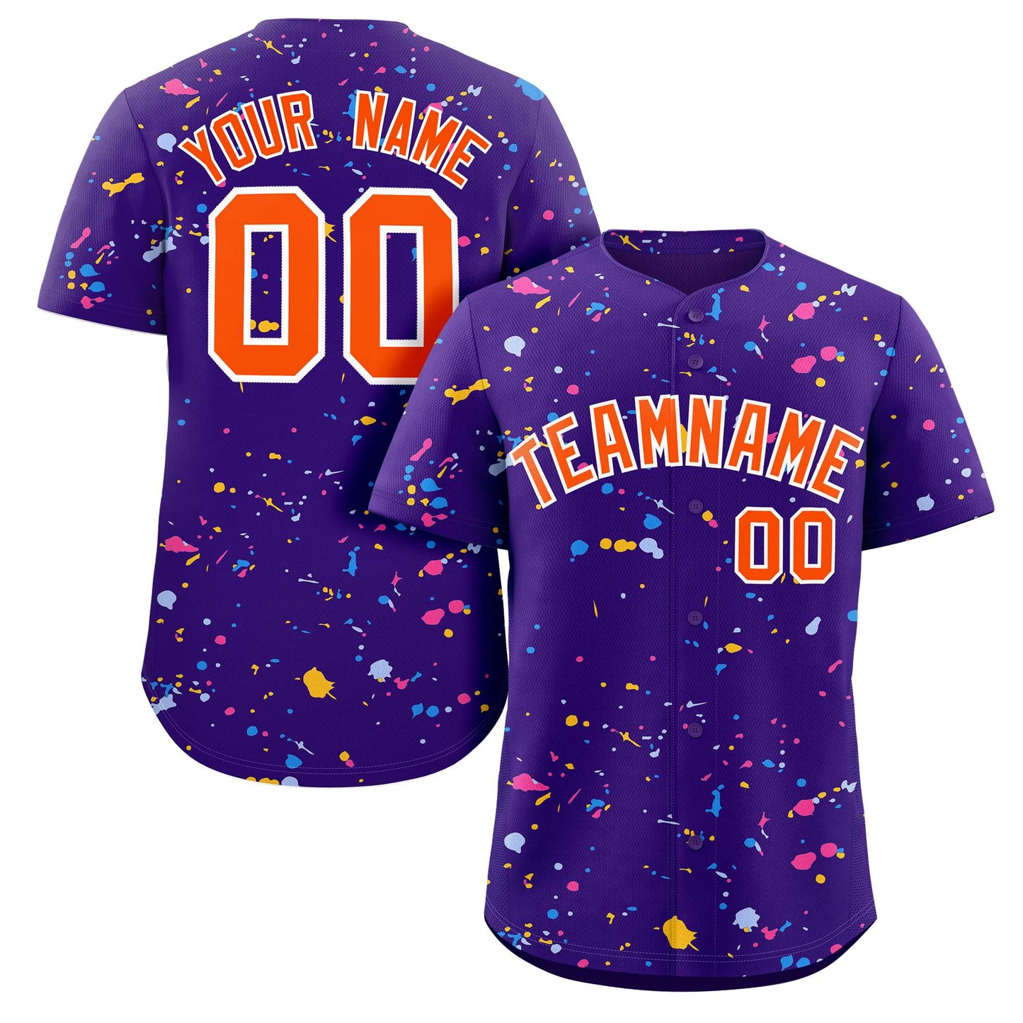 Custom Purple Orange-White Splash Graffiti Pattern Authentic Baseball Jersey