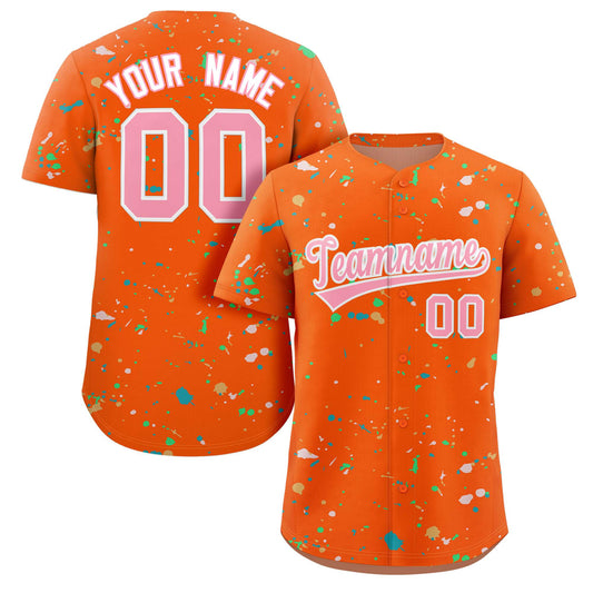 Custom Orange Pink-White Splash Graffiti Pattern Authentic Baseball Jersey