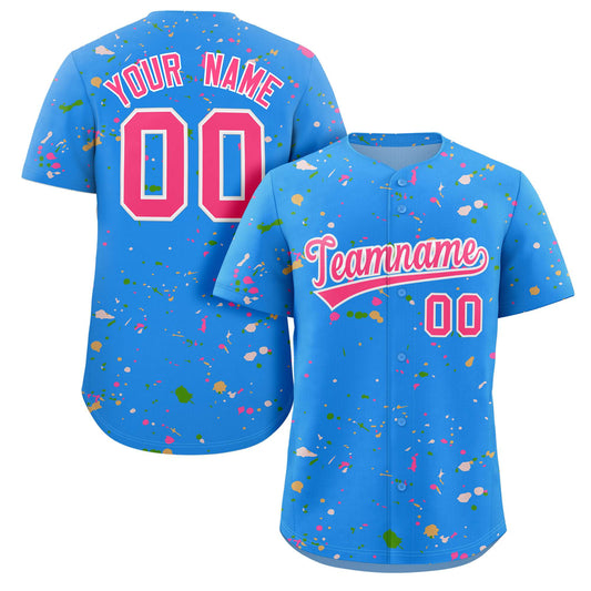 Custom Powder Blue Pink-White Splash Graffiti Pattern Authentic Baseball Jersey