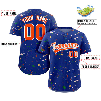 Custom Royal Orange-White Splash Graffiti Pattern Authentic Baseball Jersey