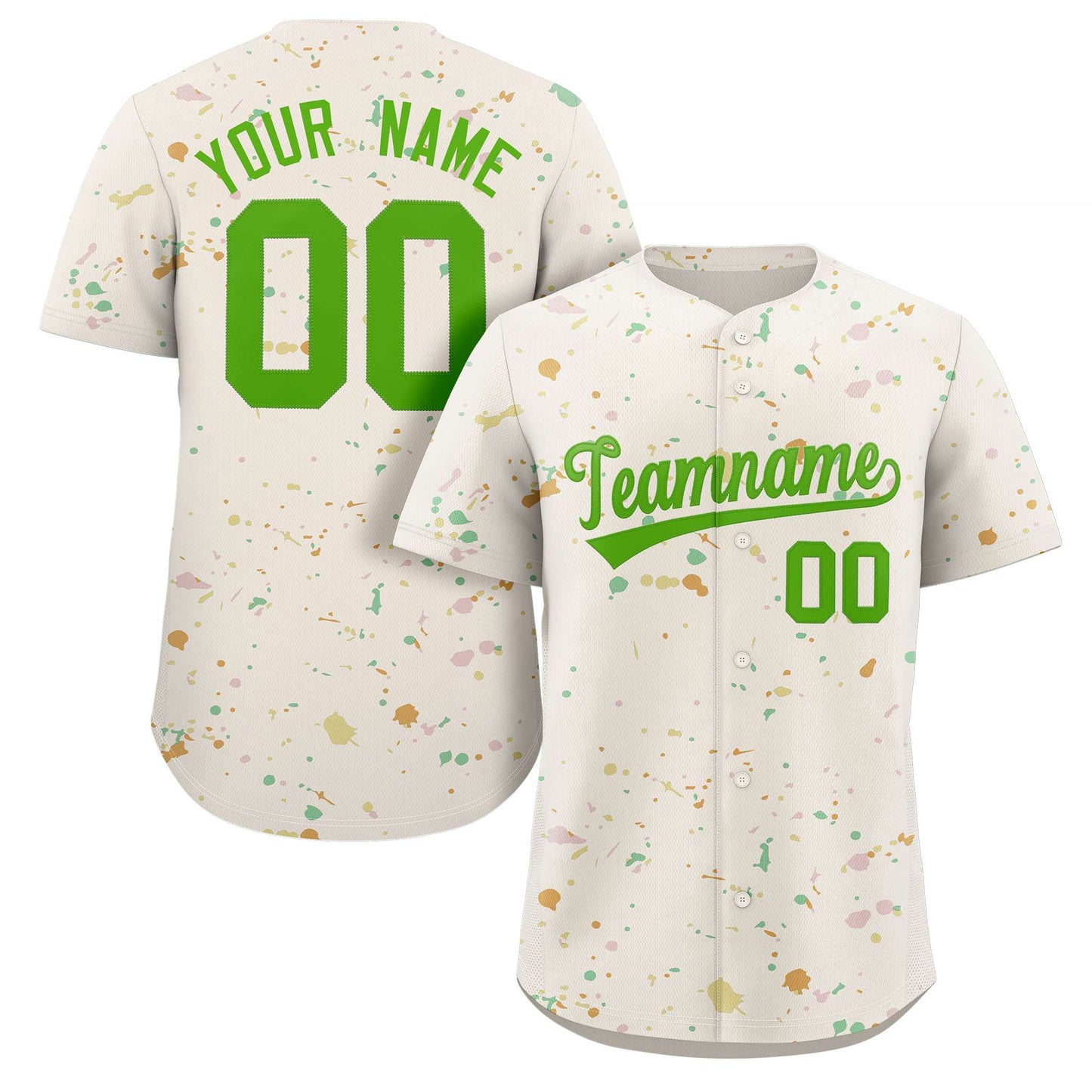 Custom Cream Neon Green Splash Graffiti Pattern Authentic Baseball Jersey