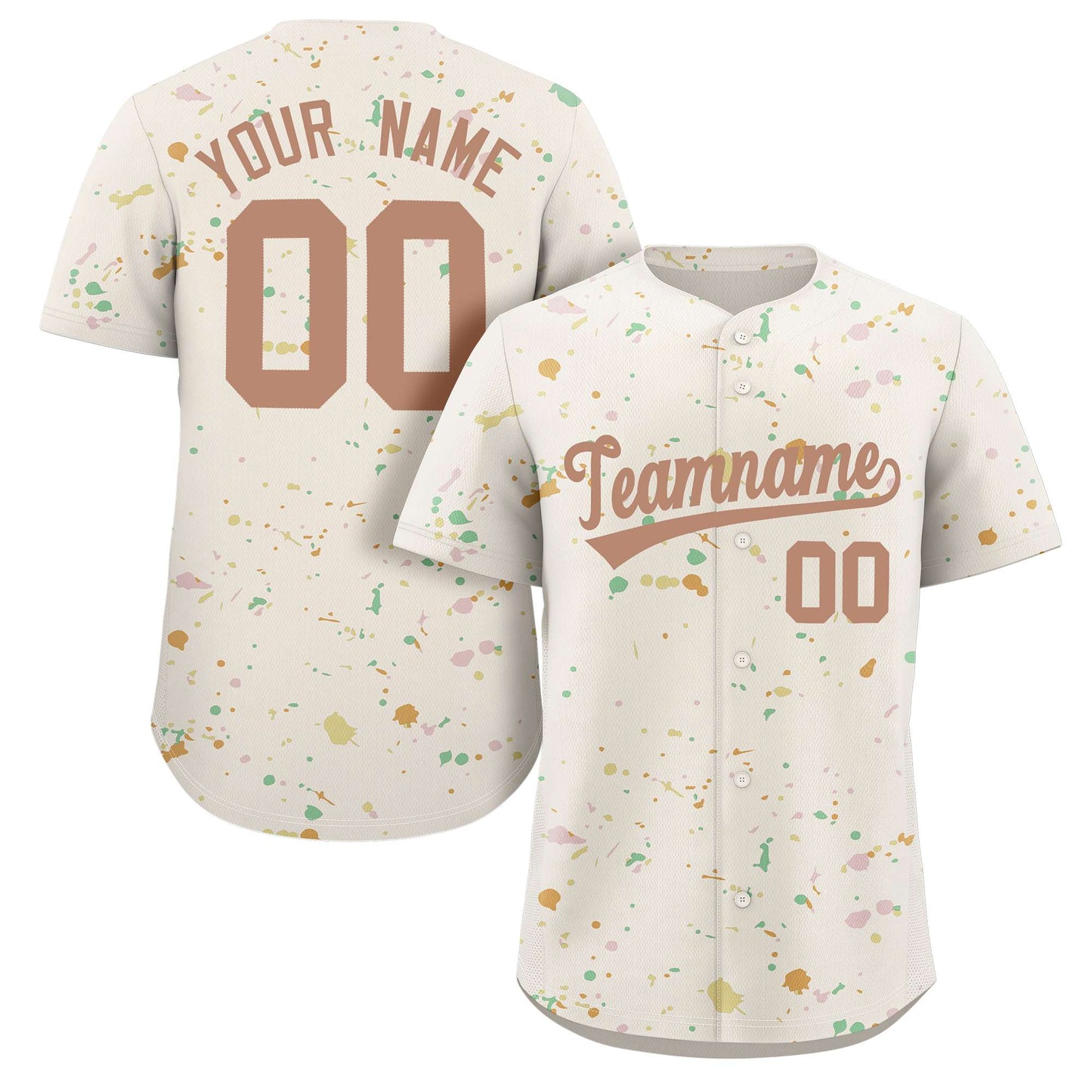 Custom Cream Brown-White Splash Graffiti Pattern Authentic Baseball Jersey