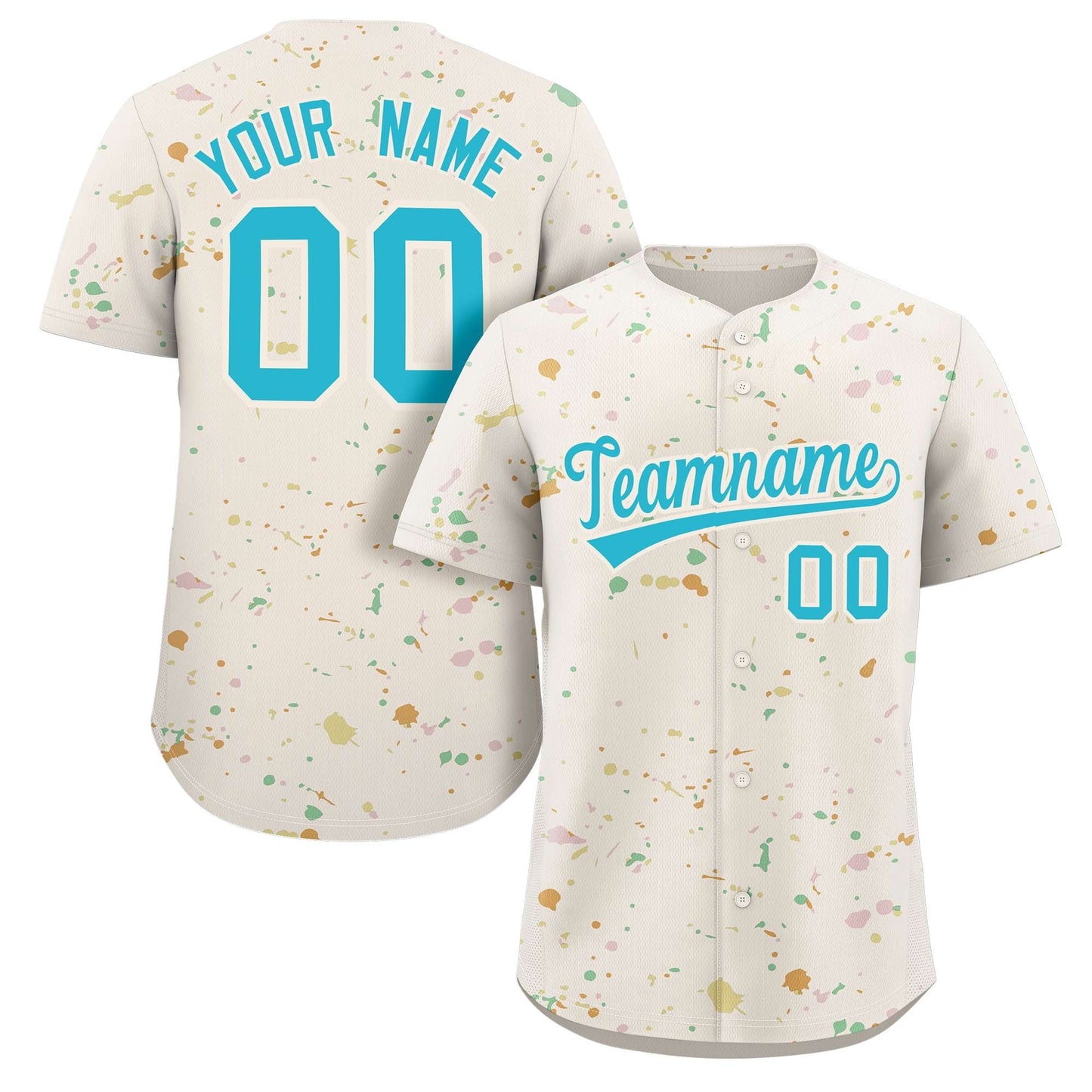 Custom Cream Light Blue Splash Graffiti Pattern Authentic Baseball Jersey