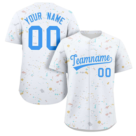 Custom White Powder Blue Splash Graffiti Pattern Authentic Baseball Jersey