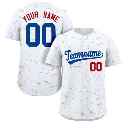 Custom White Royal Splash Graffiti Pattern Authentic Baseball Jersey