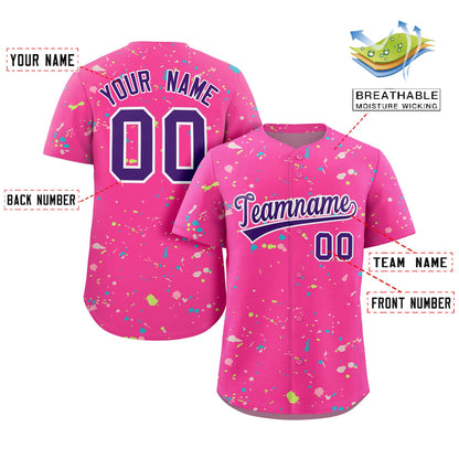 Custom Pink Purple-White Splash Graffiti Pattern Authentic Baseball Jersey