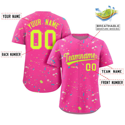 Custom Pink Neon Green Splash Graffiti Pattern Authentic Baseball Jersey