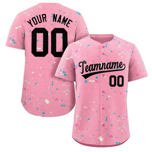 Custom Pink Black Splash Graffiti Pattern Authentic Baseball Jersey