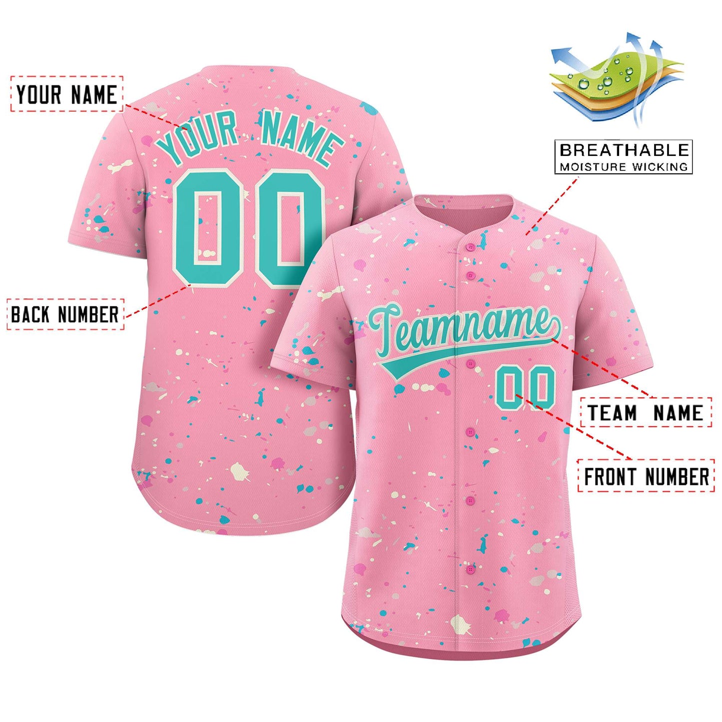 Custom Pink Aqua-Cream Splash Graffiti Pattern Authentic Baseball Jersey