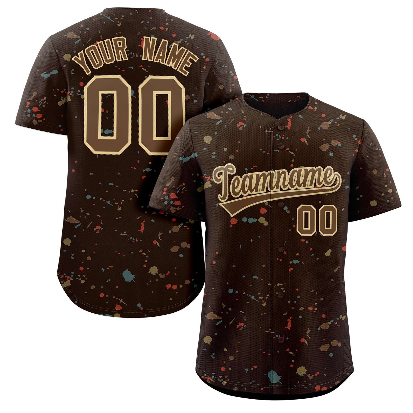 Custom Brown Khaki Splash Graffiti Pattern Authentic Baseball Jersey