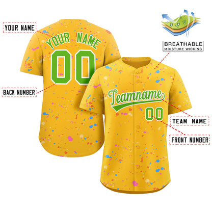 Custom Gold Neon Green-White Splash Graffiti Pattern Authentic Baseball Jersey