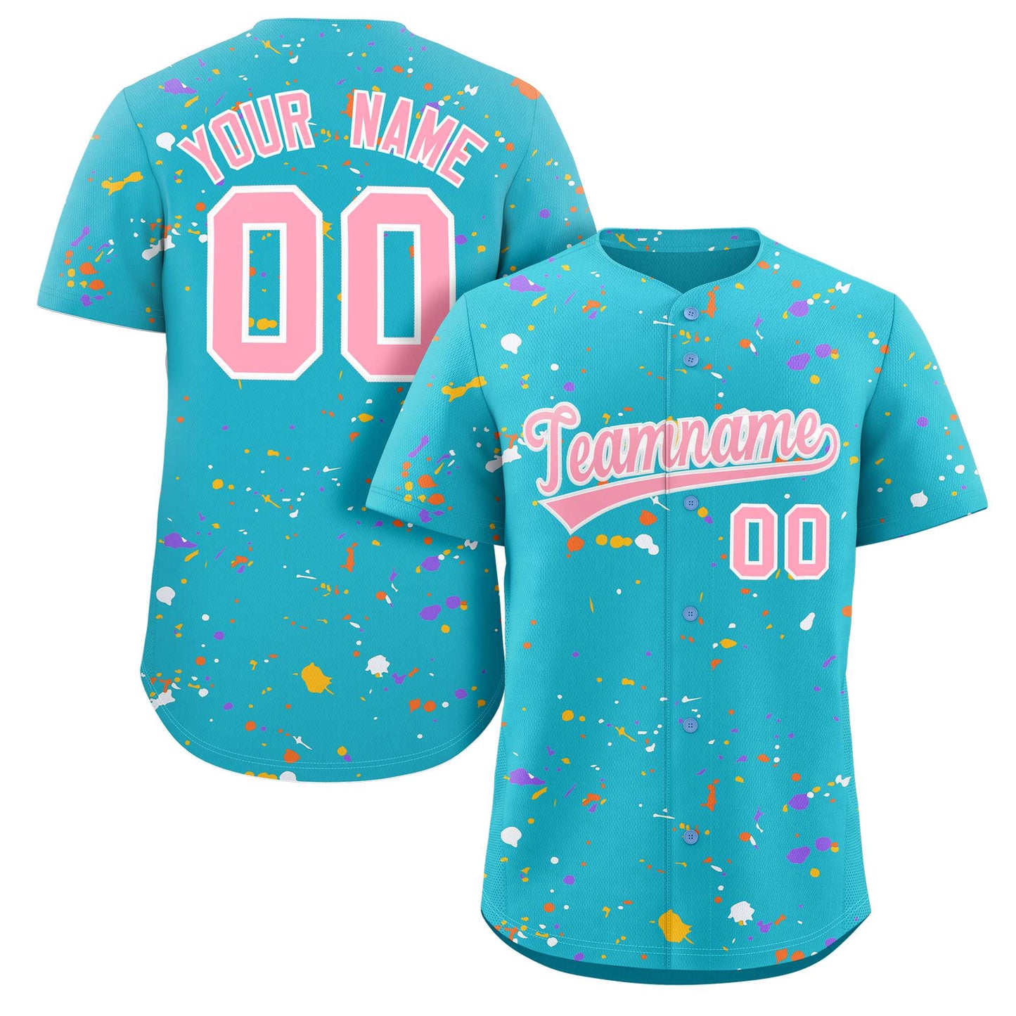 Custom Light Blue Pink-White Splash Graffiti Pattern Authentic Baseball Jersey