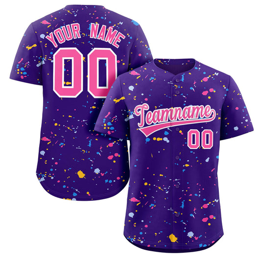 Custom Purple Pink-White Splash Graffiti Pattern Authentic Baseball Jersey