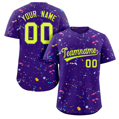 Custom Purple Neon Green-Purple Splash Graffiti Pattern Authentic Baseball Jersey