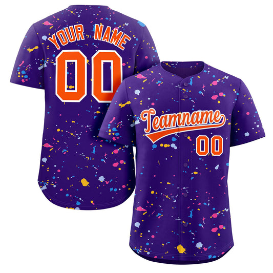 Custom Purple Orange-White Splash Graffiti Pattern Authentic Baseball Jersey