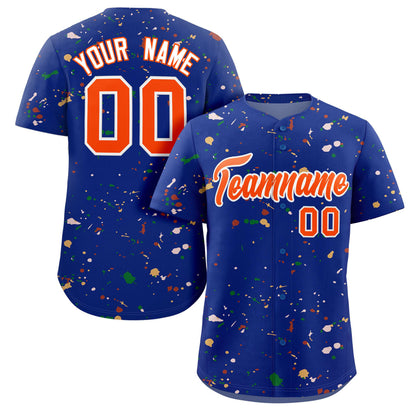 Custom Royal Orange-White Splash Graffiti Pattern Authentic Baseball Jersey