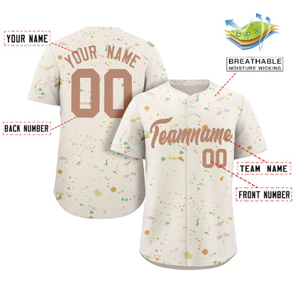 Custom Cream Brown-White Splash Graffiti Pattern Authentic Baseball Jersey