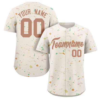 Custom Cream Brown-White Splash Graffiti Pattern Authentic Baseball Jersey