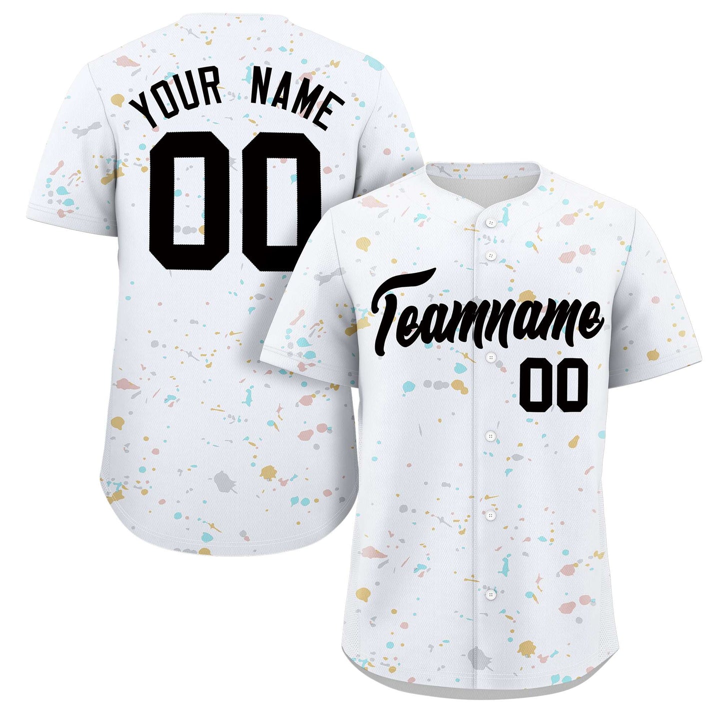 Custom White Black Splash Graffiti Pattern Authentic Baseball Jersey