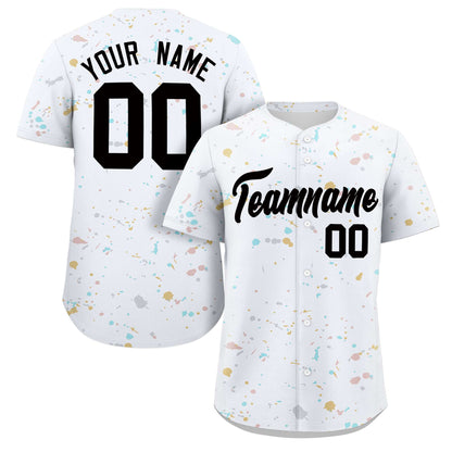 Custom White Black Splash Graffiti Pattern Authentic Baseball Jersey