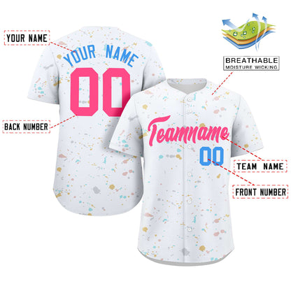 Custom White Pink Splash Graffiti Pattern Authentic Baseball Jersey