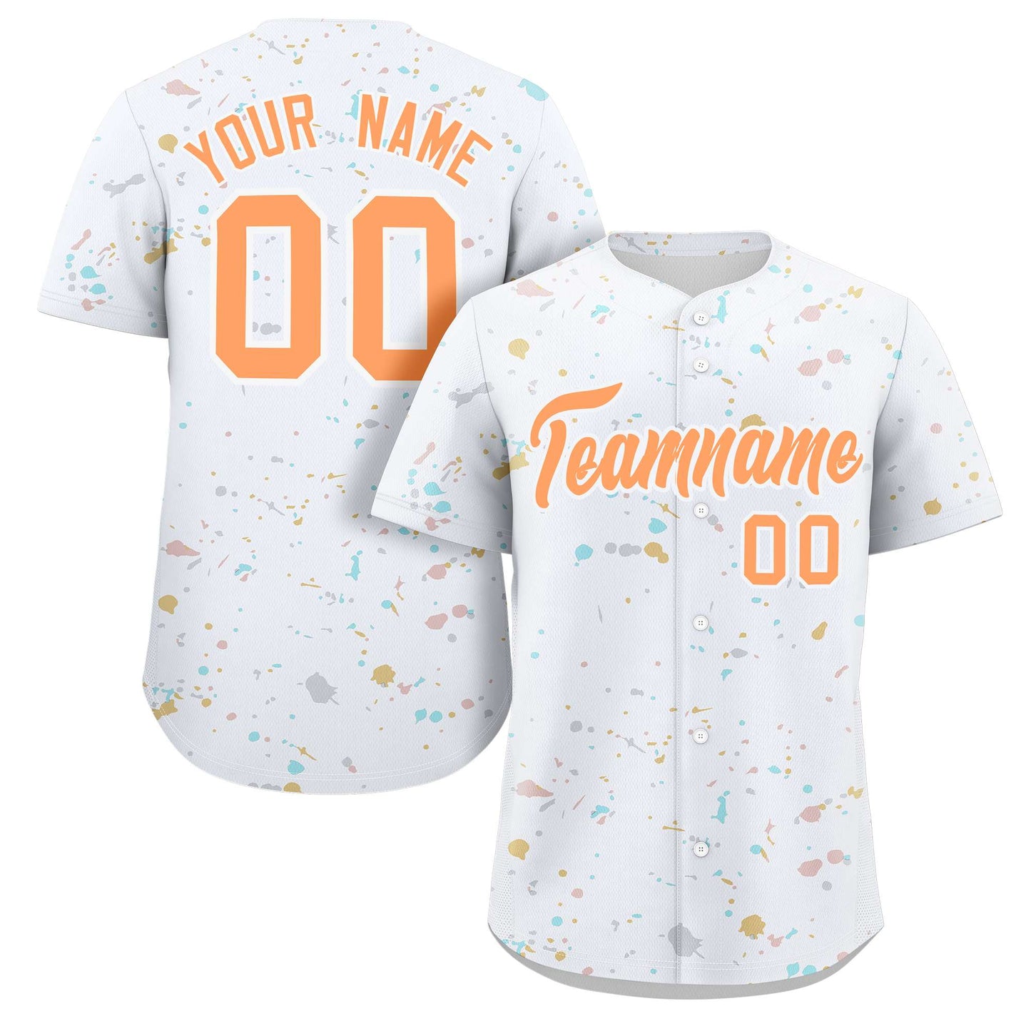 Custom White Orange Splash Graffiti Pattern Authentic Baseball Jersey