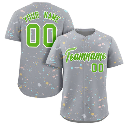 Custom Gray Neon Green-White Splash Graffiti Pattern Authentic Baseball Jersey