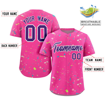 Custom Pink Purple-White Splash Graffiti Pattern Authentic Baseball Jersey