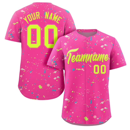 Custom Pink Neon Green Splash Graffiti Pattern Authentic Baseball Jersey