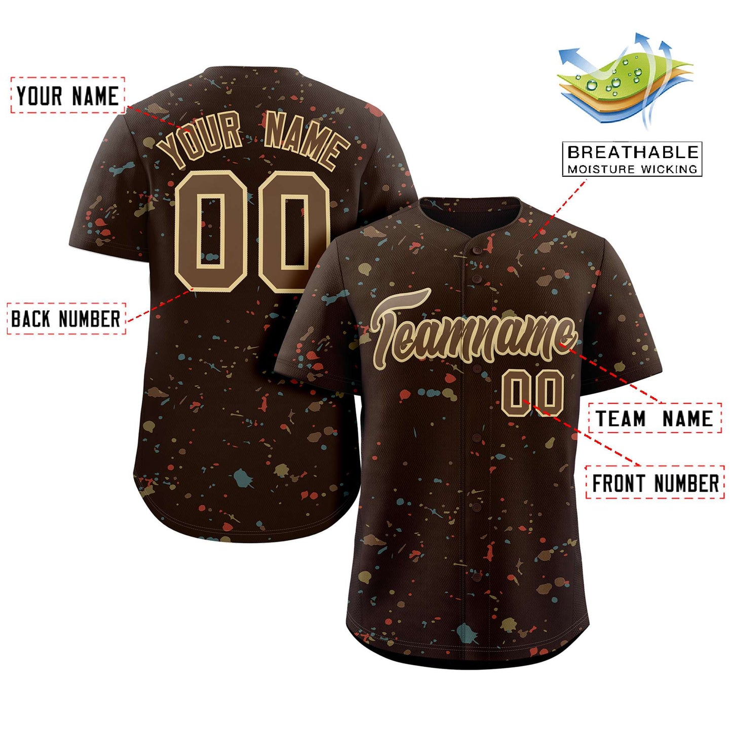 Custom Brown Khaki Splash Graffiti Pattern Authentic Baseball Jersey