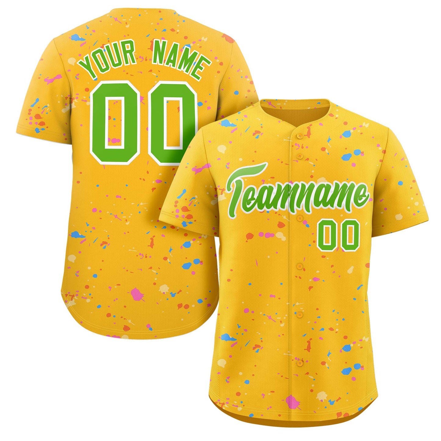 Custom Gold Neon Green-White Splash Graffiti Pattern Authentic Baseball Jersey