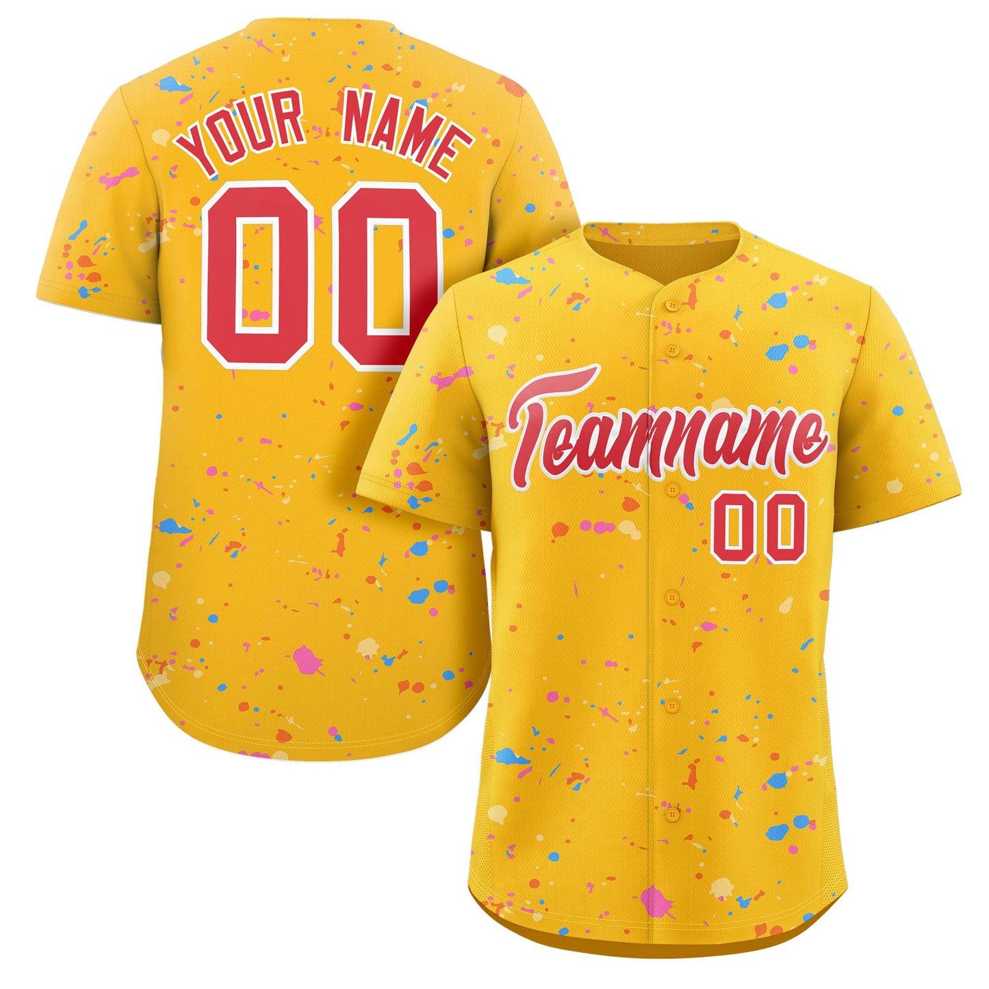 Custom Gold Red-White Splash Graffiti Pattern Authentic Baseball Jersey